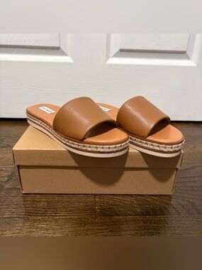 Steve Madden Tan Leather Espadrille Slide Sandals